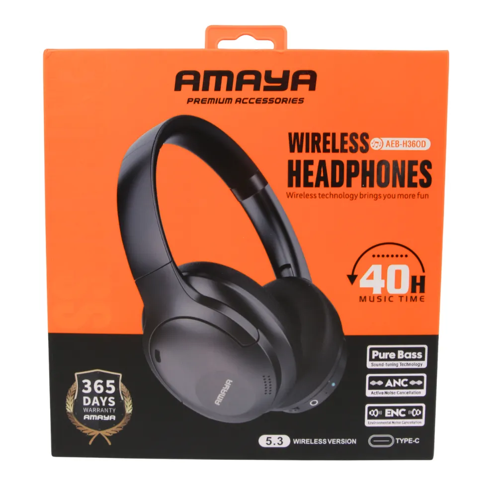 AEB-H360D Black noise-cancelling headset for high sound quality and high appearance level