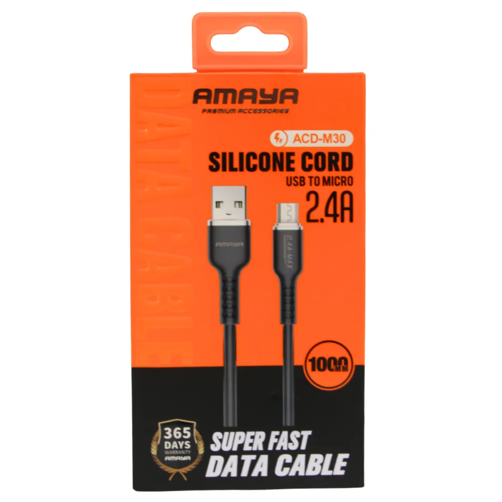 ACD-M30-Black Cicada Silicone 1M Micro data cable Black