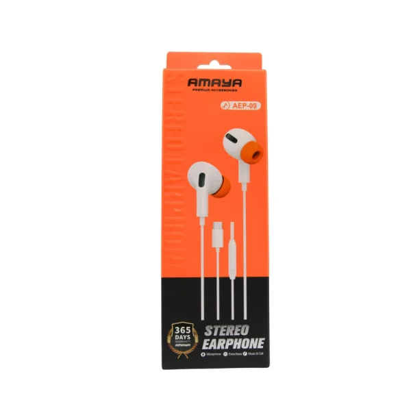 White earphones with orange earcap 3.5mm metal Type-C connector Apple