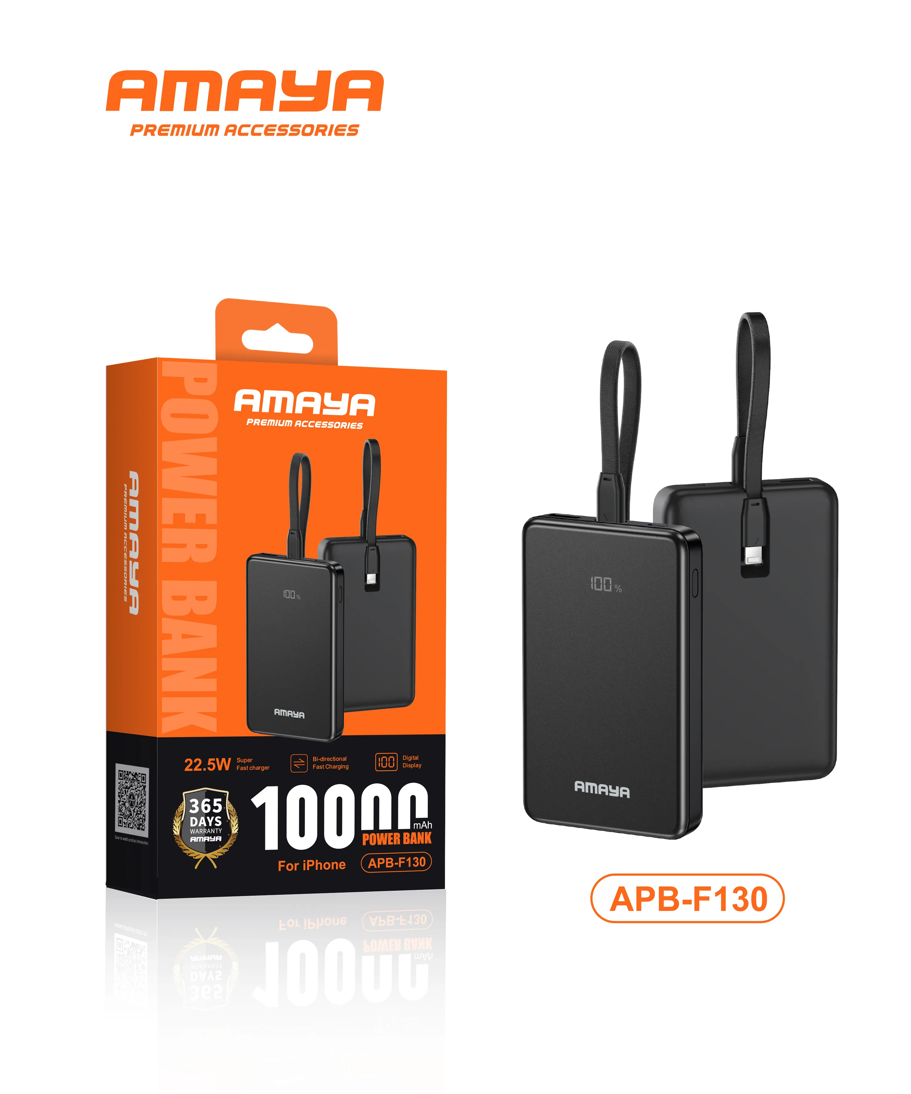 10000mAh Power Bank with Built-in Cable and Display